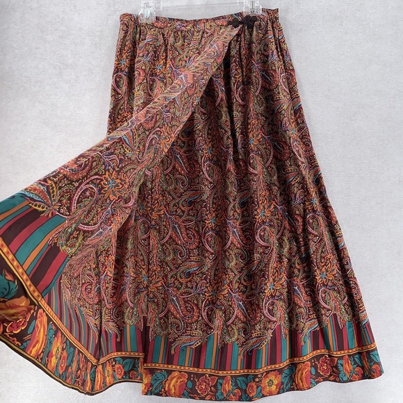 NEW GORGEOUS Silk Collection True Wrap Skirt Womens 18 Boho Paisley Hippie Gypsy - Picture 5 of 12